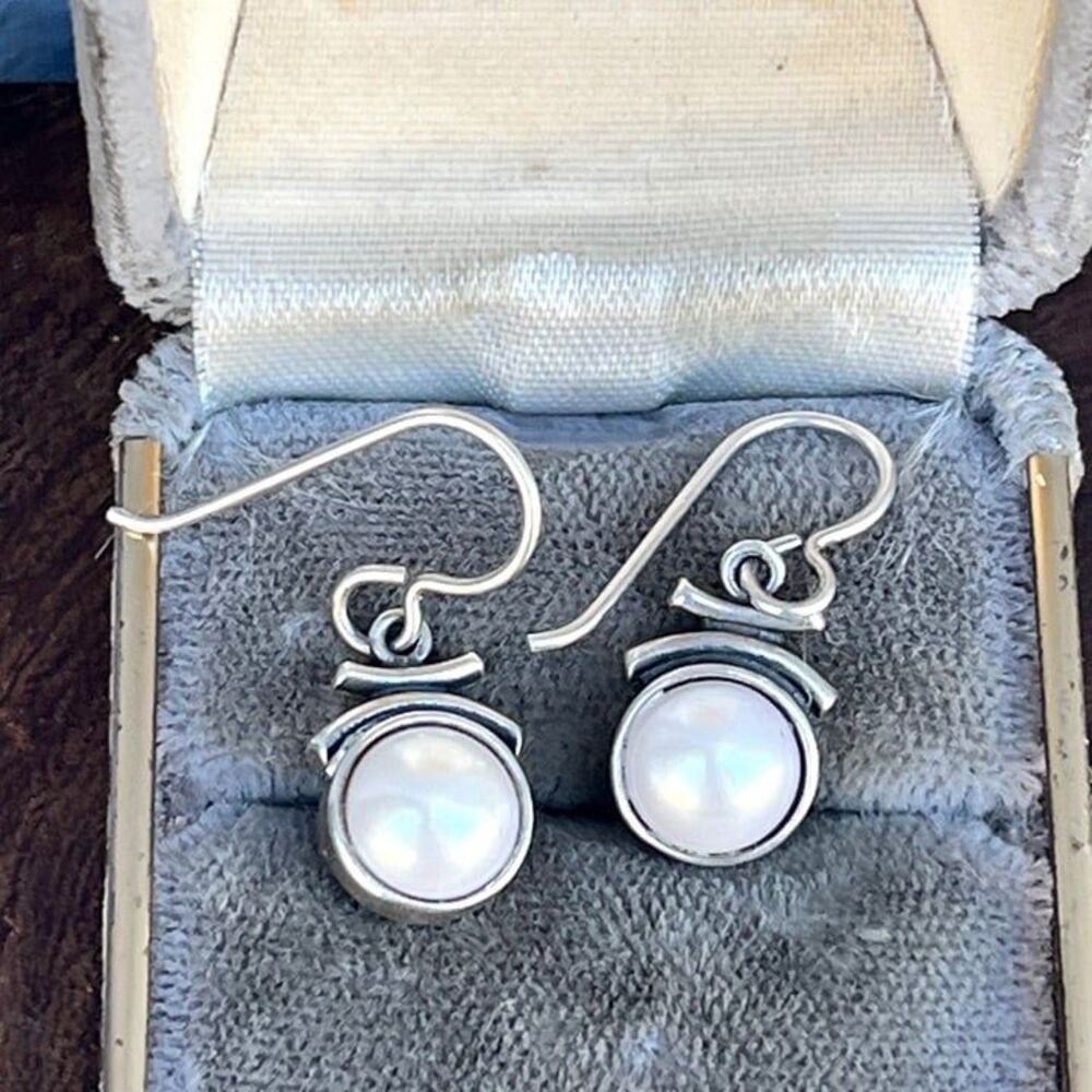 Sterling Silver Modern Earrings with Faux Pearl Vintage jewelry